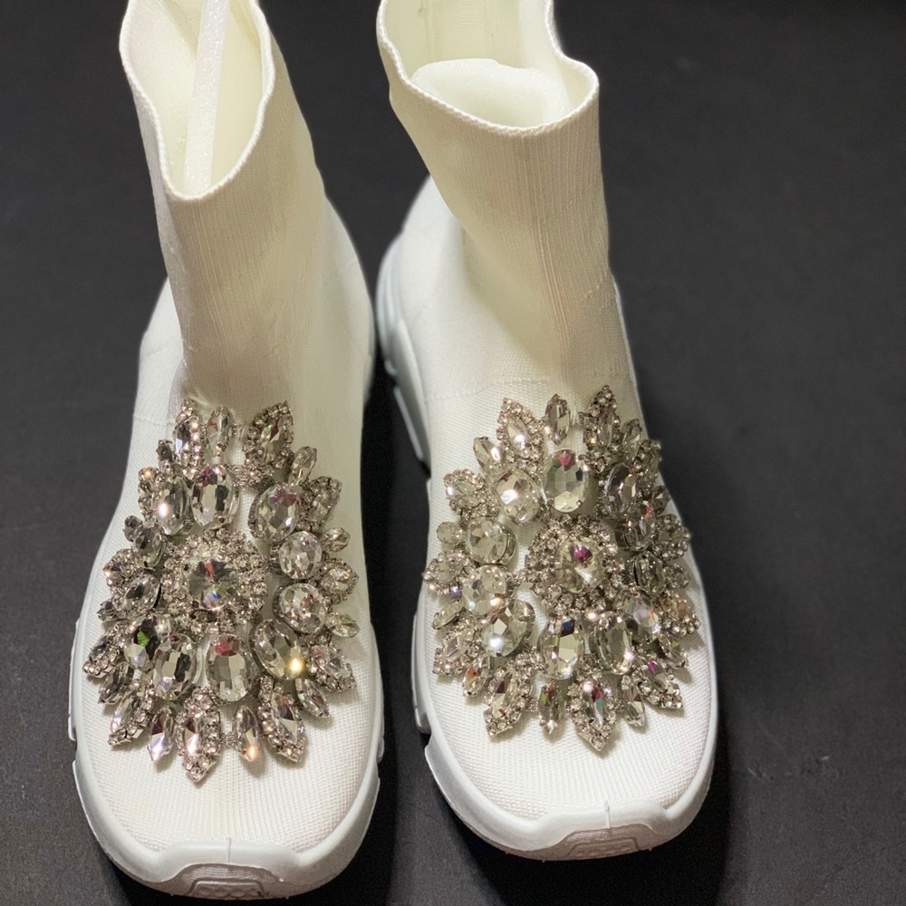 BRAND NEW!! BLINGY Rhinestone White Sock Sneakers